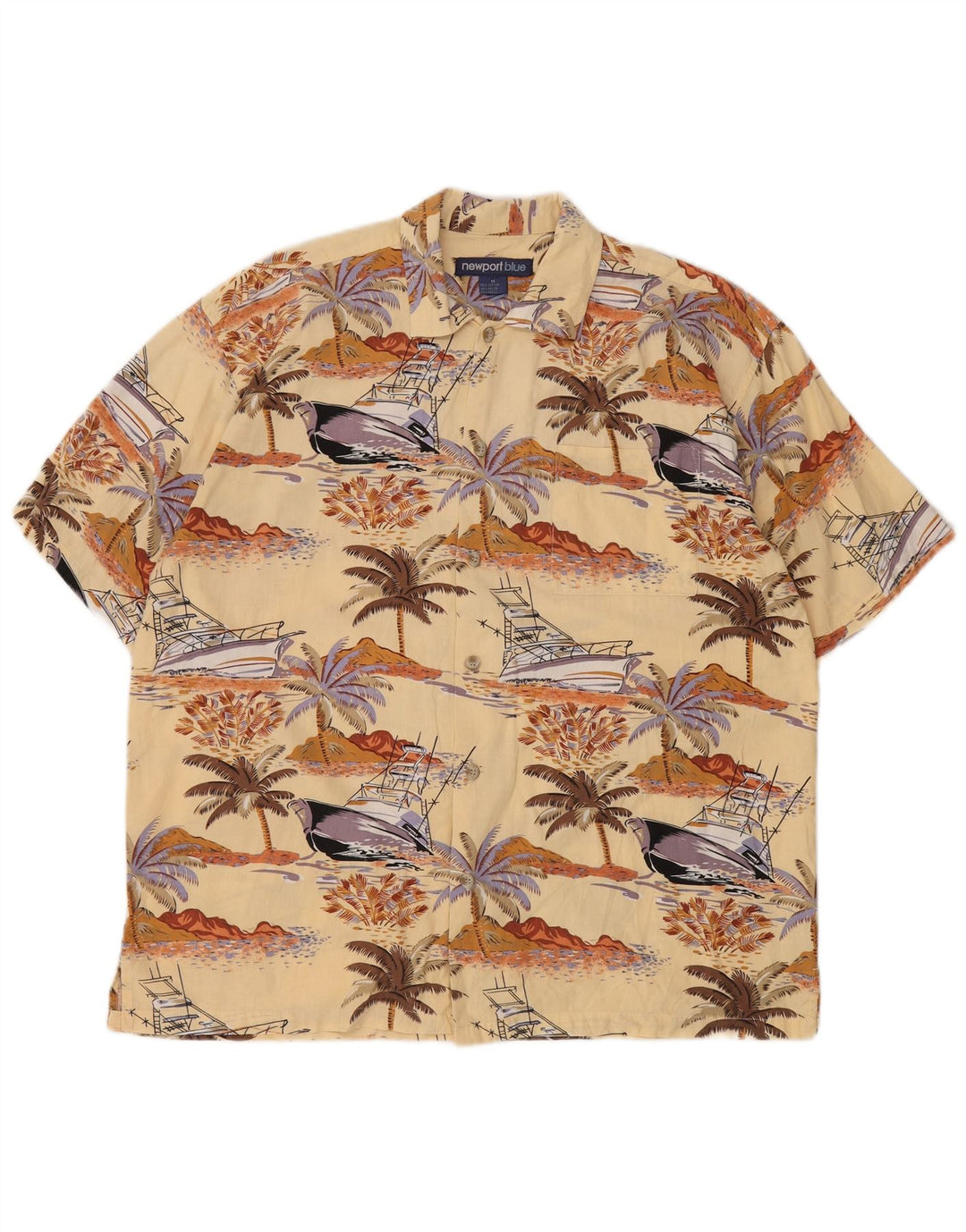 NEWPORT Camisa de manga corta con estampado abstracto para hombre, hawaiana amarilla mediana