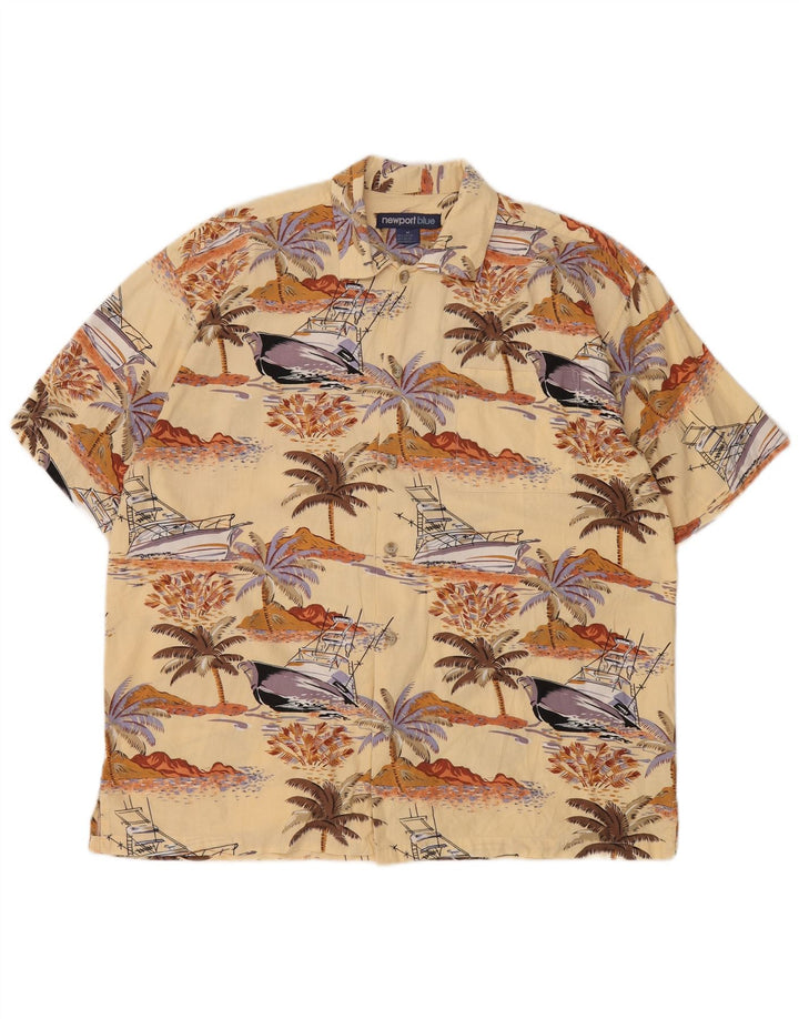 NEWPORT Camisa de manga corta con estampado abstracto para hombre, hawaiana amarilla mediana