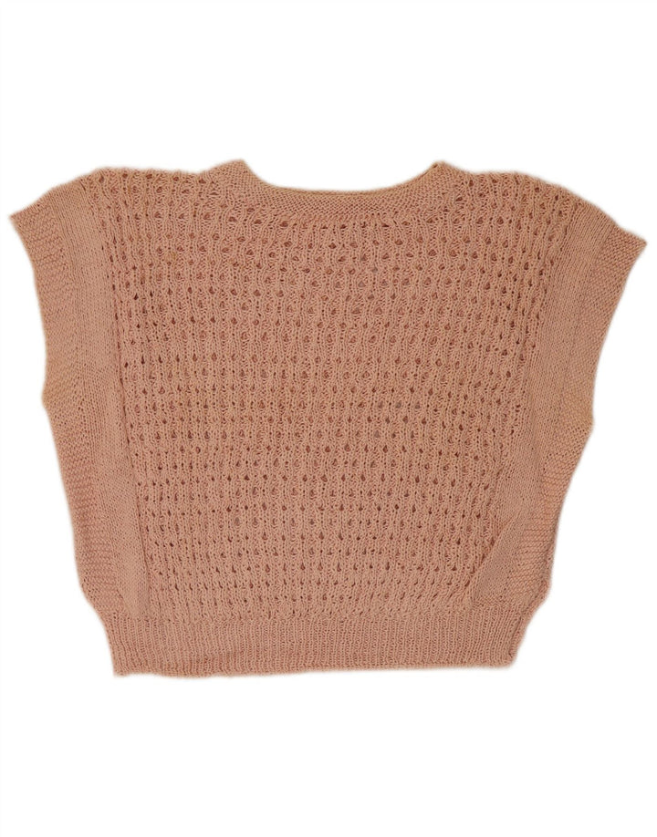Vintage mujer crop chaleco camiseta sin mangas Reino Unido 12 rosa medio