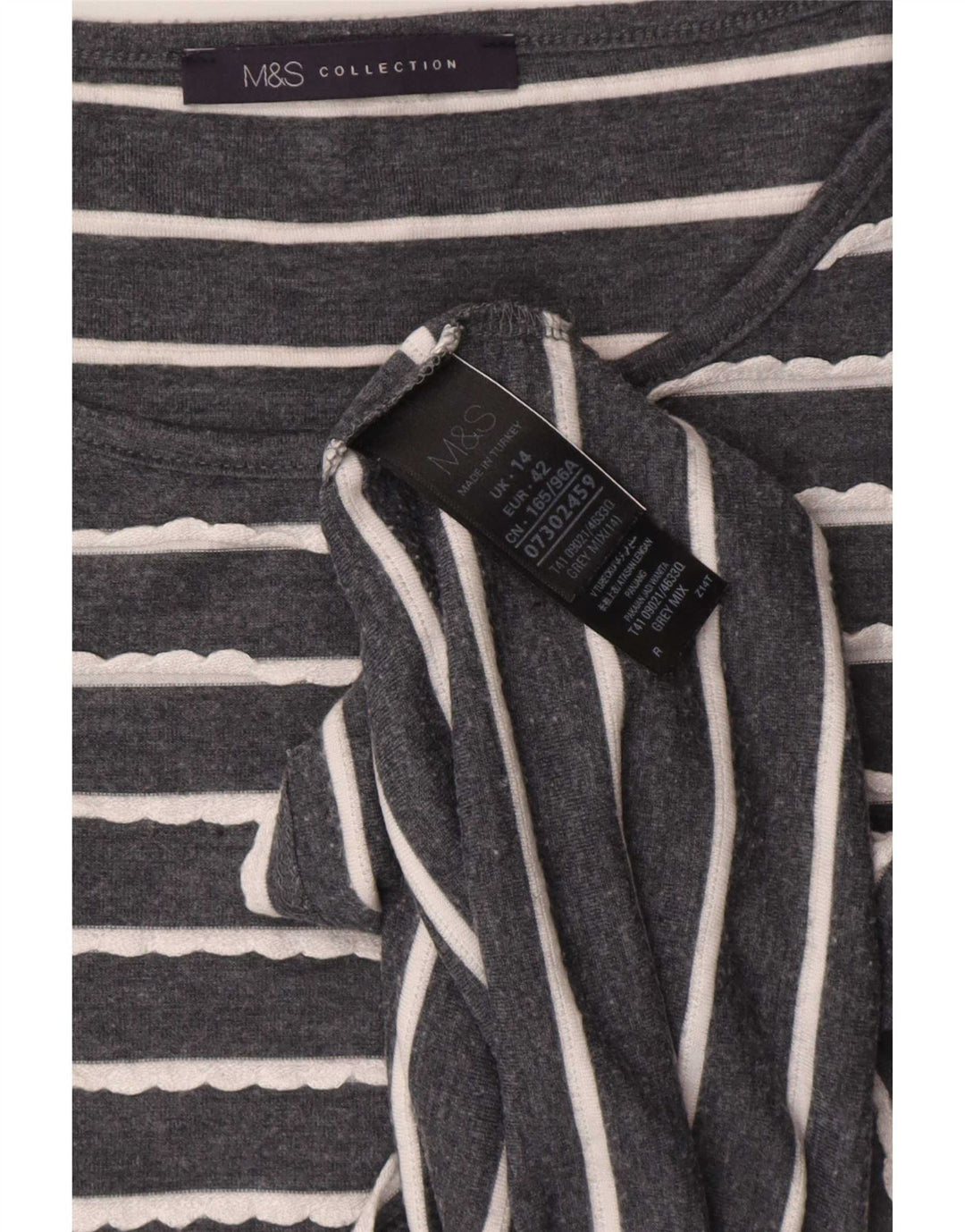 Marks & Spencer Top para mujer manga 3/4 UK 44 Viscosa a rayas gris grande
