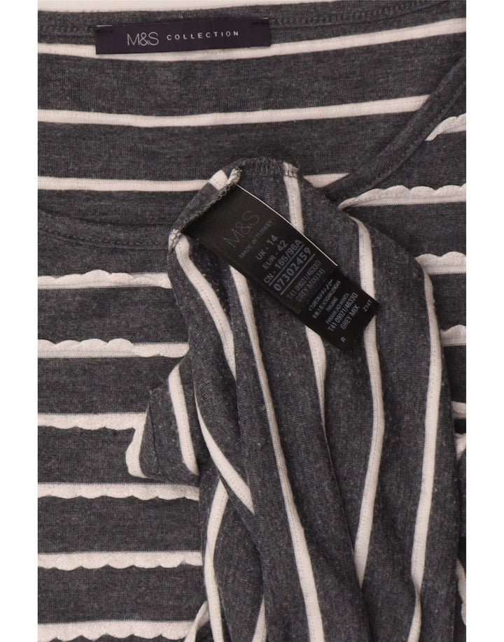 Marks & Spencer Top para mujer manga 3/4 UK 44 Viscosa a rayas gris grande