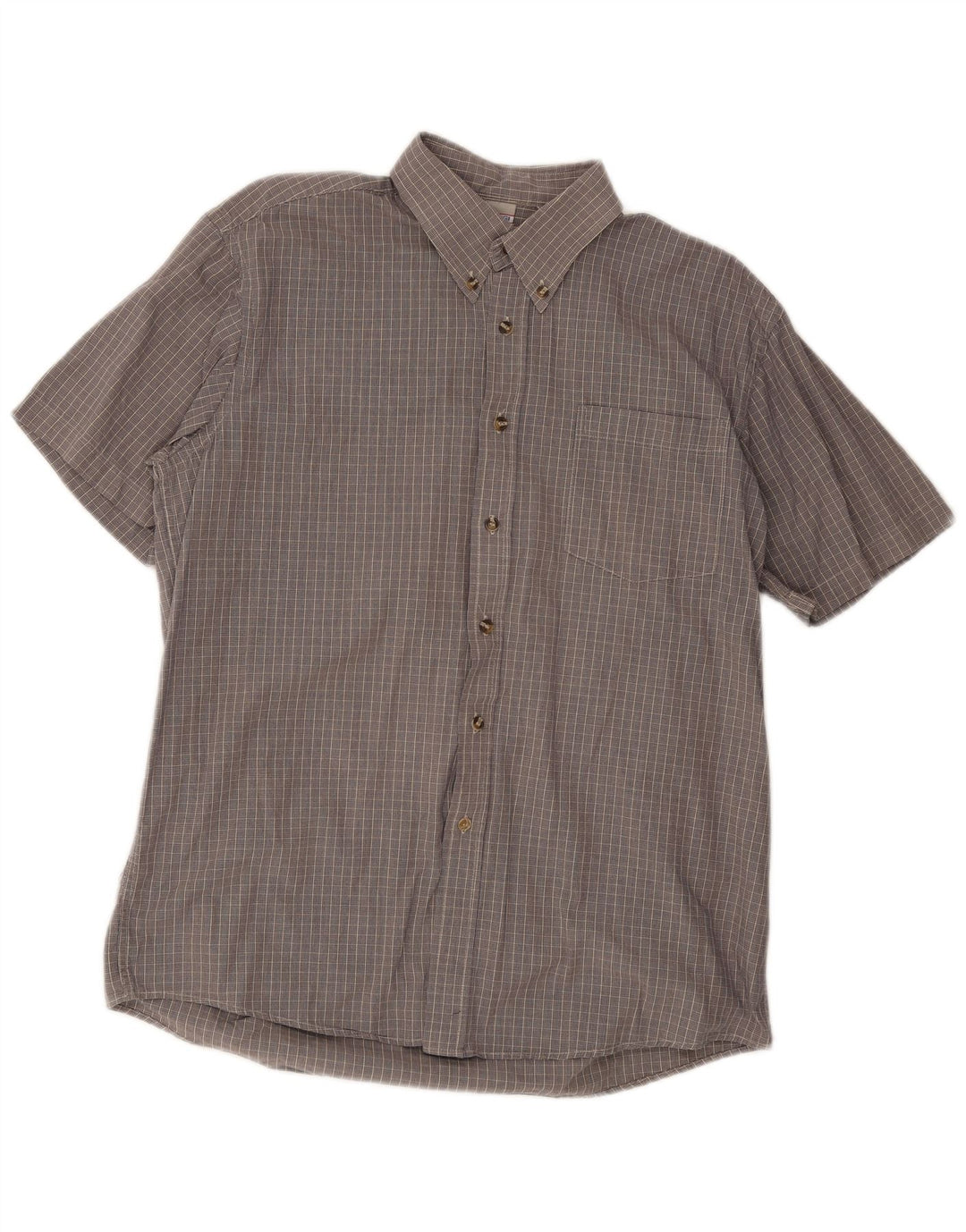 Brugi Camisa de manga corta para hombre Talla 41 Algodón a cuadros gris grande