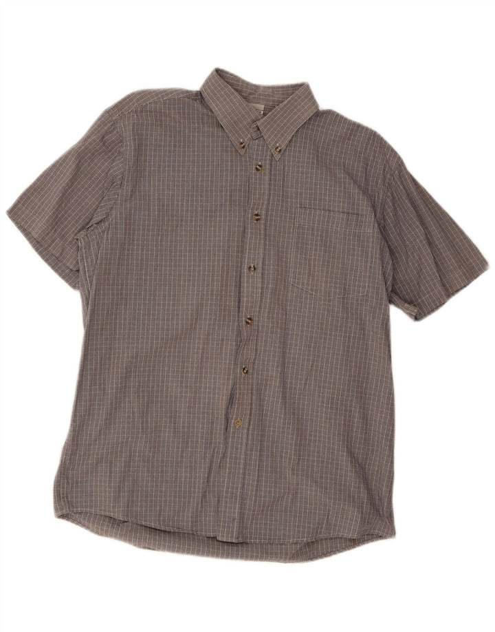 Brugi Camisa de manga corta para hombre Talla 41 Algodón a cuadros gris grande