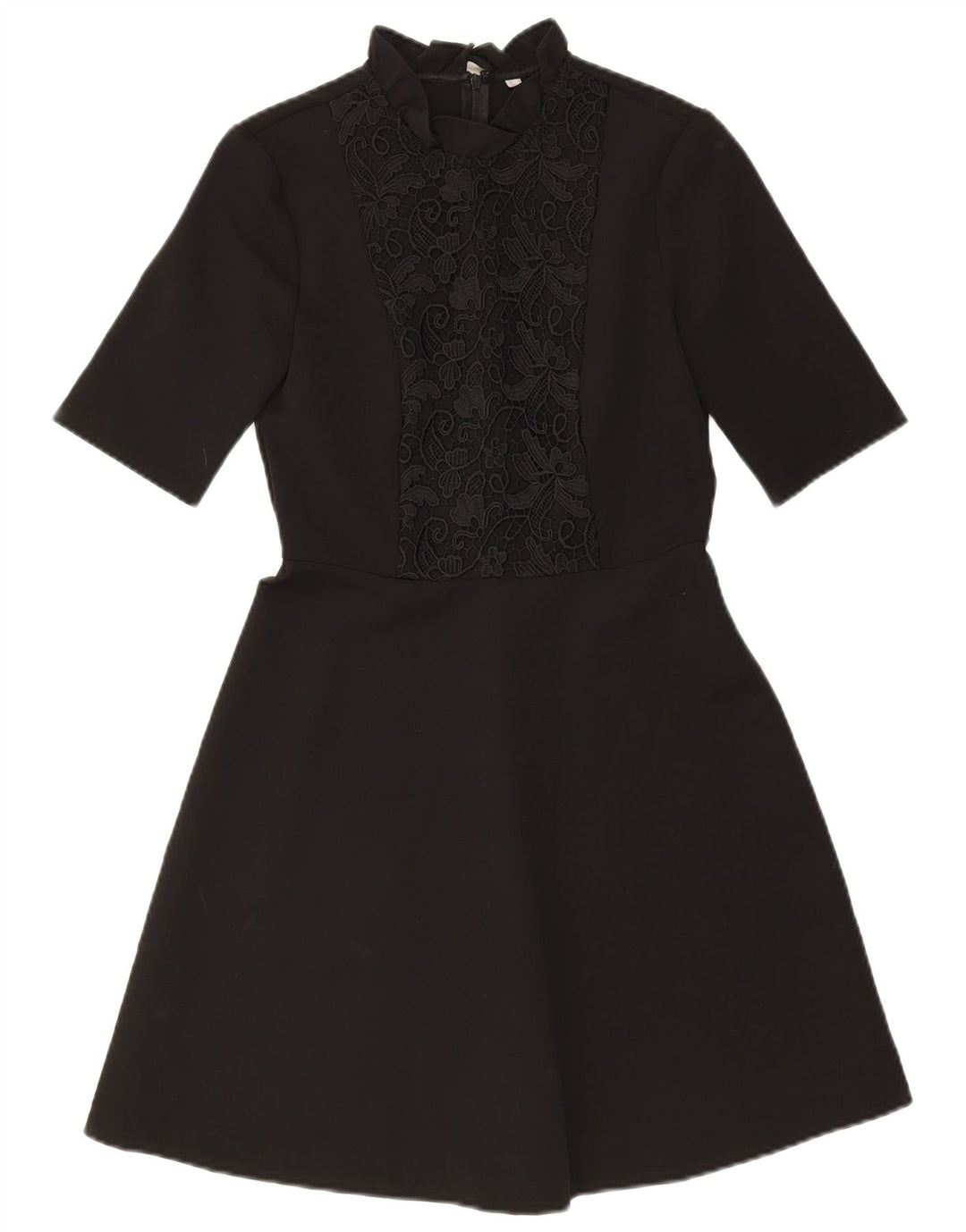 ZARA Mujer Vestido Acampanado UK 40 Pequeño Poliéster Floral Negro