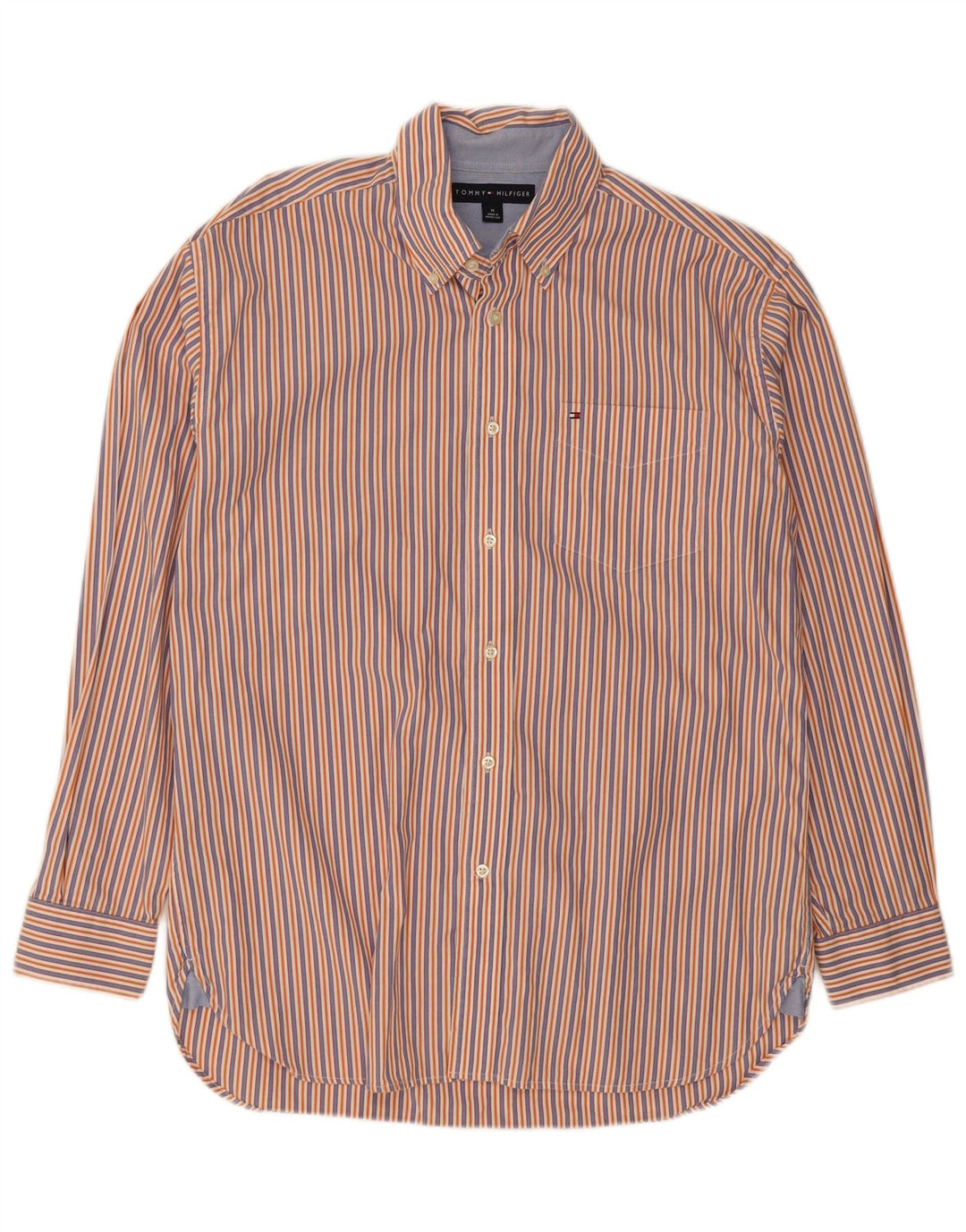TOMMY HILFIGER Mens Shirt Medium Orange Striped Cotton
