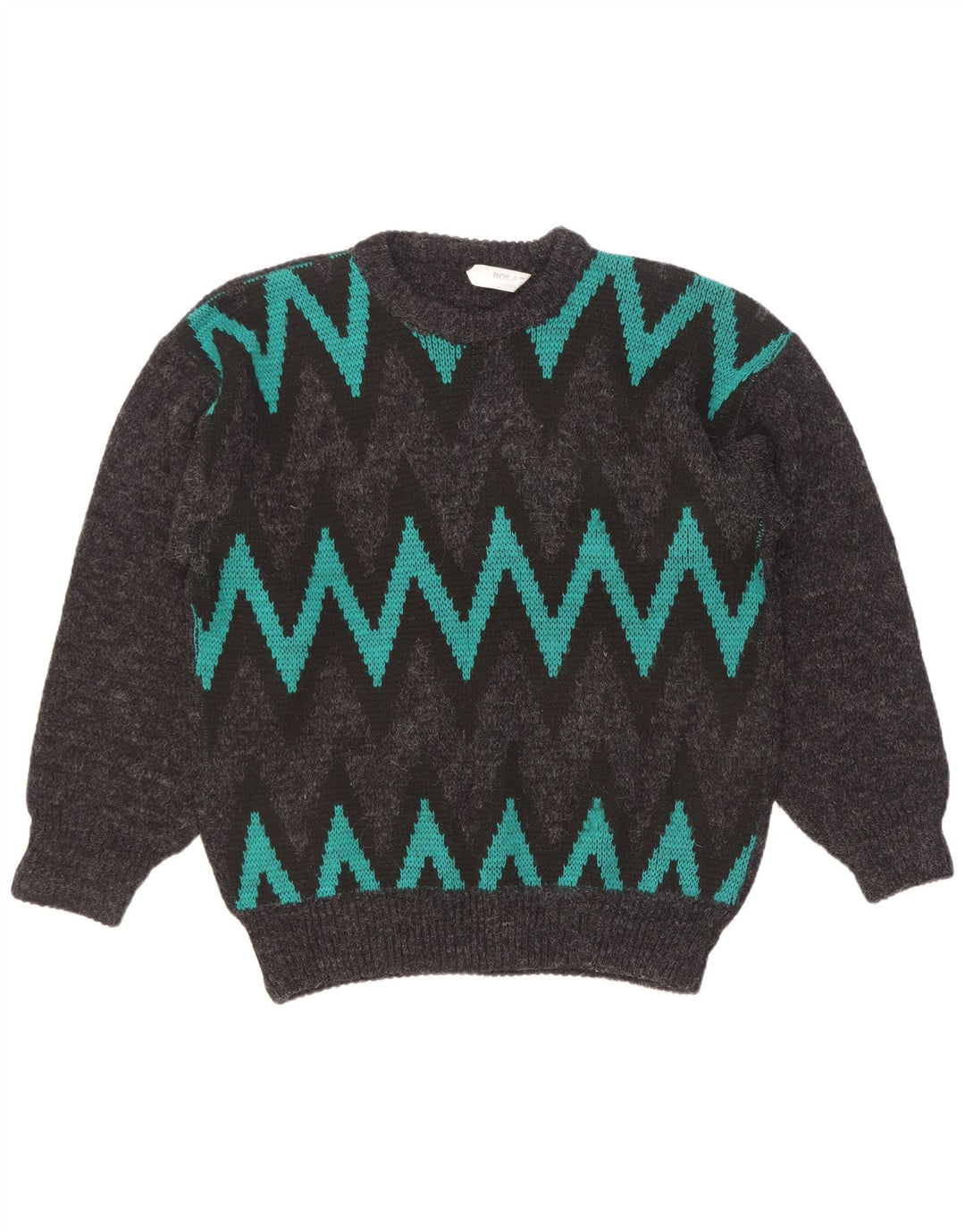 Vintage hombres cuello redondo jersey suéter grande gris Chevron