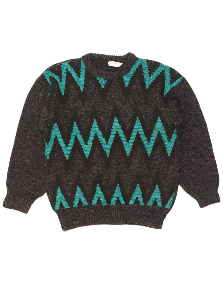 Vintage hombres cuello redondo jersey suéter grande gris Chevron