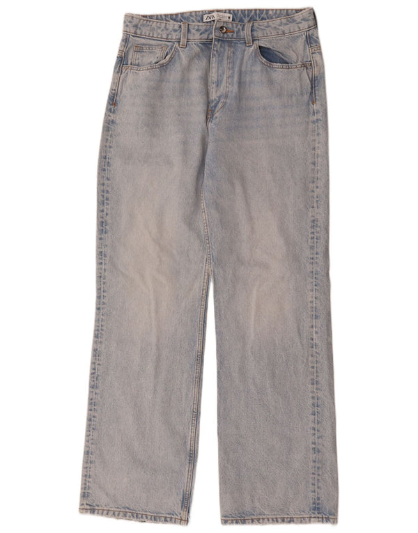 Zara Vaqueros de pierna ancha y cintura alta para mujer EU 42 Large W32 L32 Algodón azul