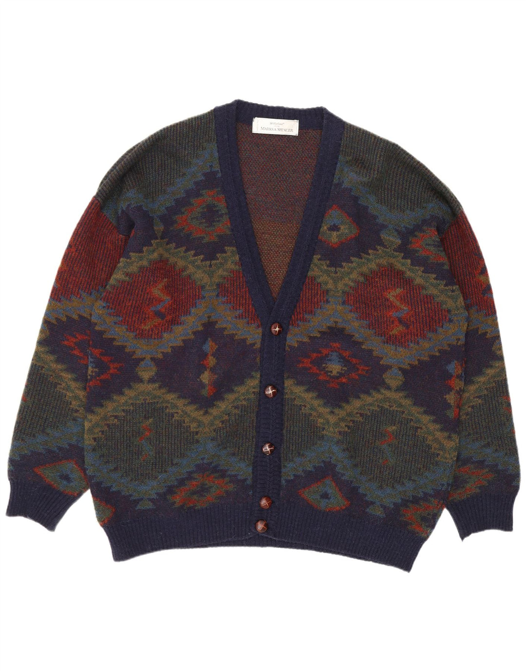 Marks & Spencer Mens St. Michael Cardigan Suéter XL Azul Marino Retro