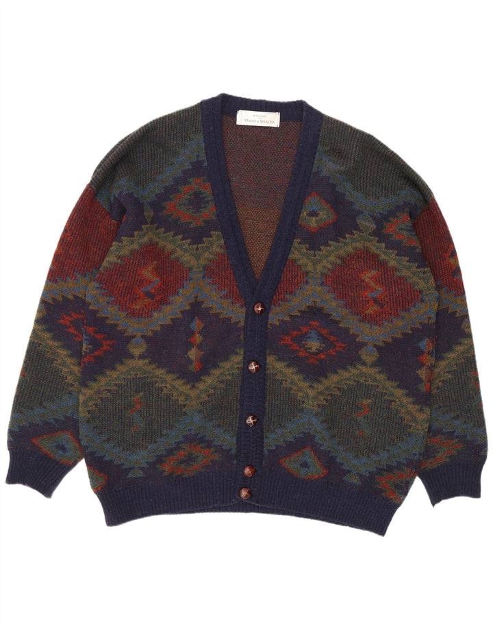 Marks & Spencer Mens St. Michael Cardigan Suéter XL Azul Marino Retro