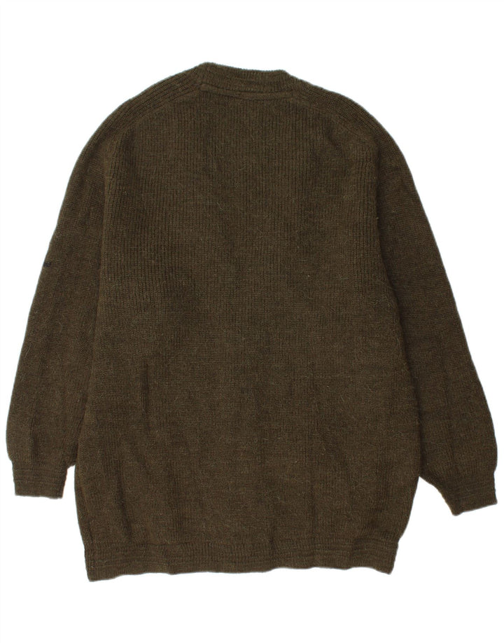 Vintage hombres Cardigan suéter medio lana caqui