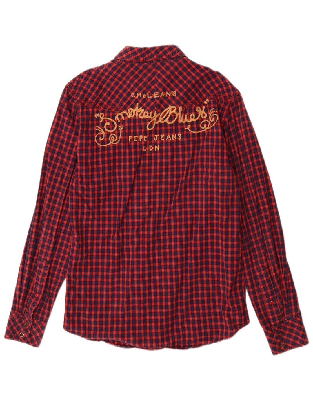 PEPE Jeans Camisa de franela gráfica para hombre de algodón a cuadros rojo pequeño