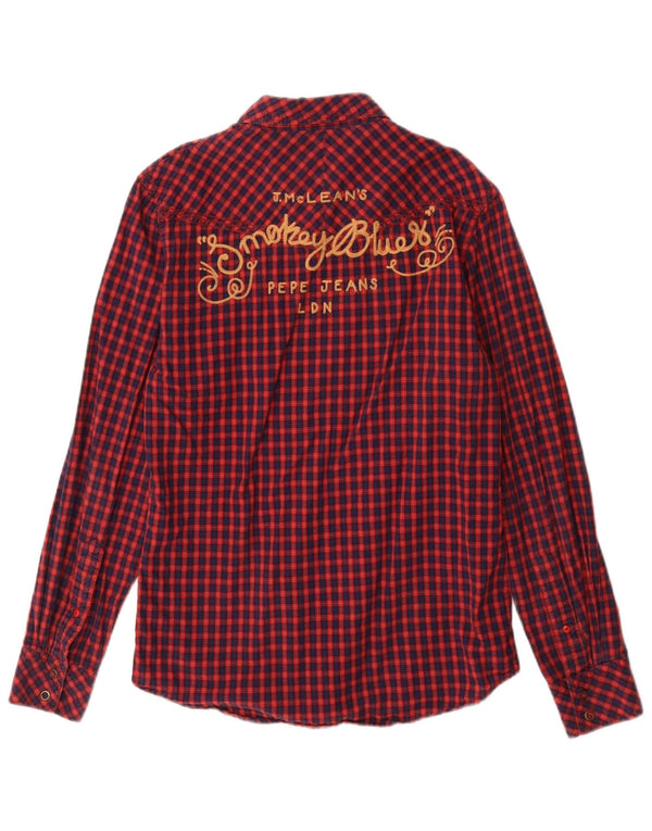 PEPE Jeans Camisa de franela gráfica para hombre de algodón a cuadros rojo pequeño