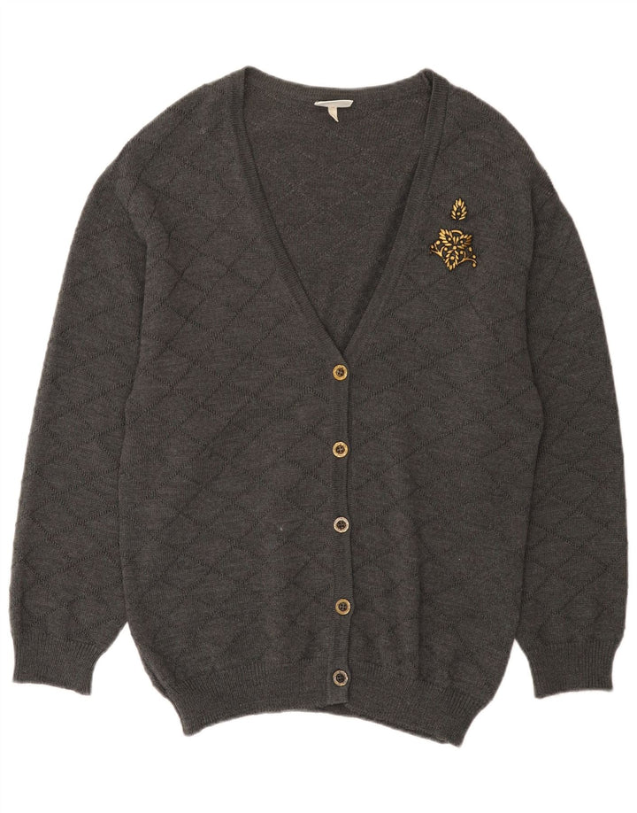 Vintage mujer Cardigan suéter EU 46 XL gris comprobar poliacrílico