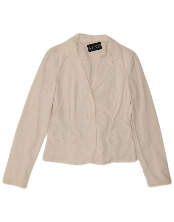 ARMANI JEANS Chaqueta tipo blazer corta de 3 botones para mujer UK 10 Small White