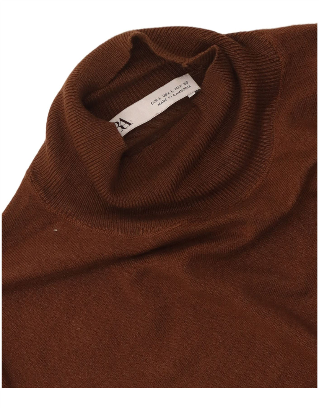 Zara Suéter tipo jersey con cuello alto para mujer, talla 40, talla grande, color marrón
