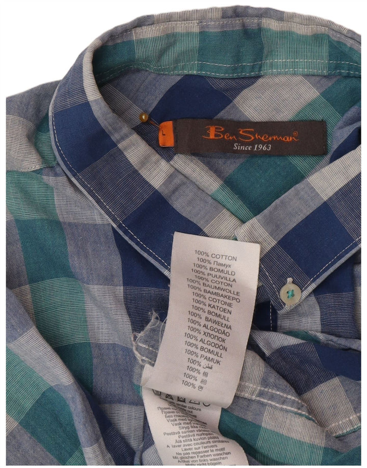 Ben Sherman Camisa de manga corta para hombre de algodón a cuadros azul grande