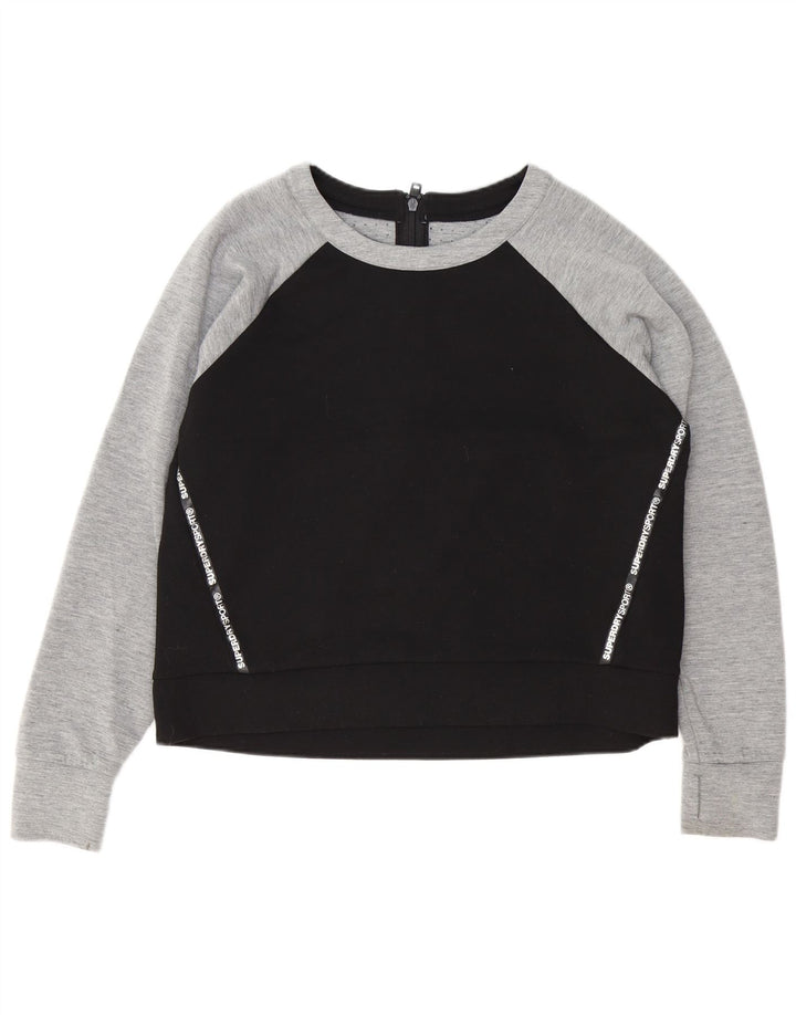 Superdry Mujer Sudadera Gráfica Jumper UK 46 Large Negro Colorblock
