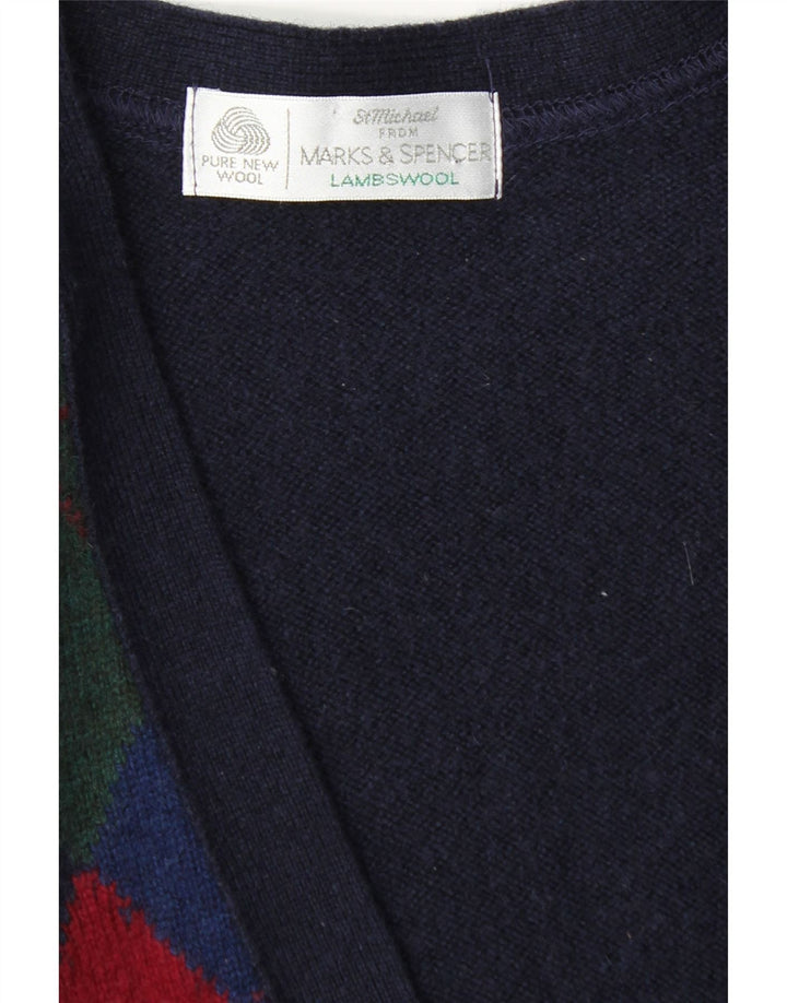 Marks & Spencer Suéter tipo cárdigan para hombre grande Azul marino Argyle/Diamante
