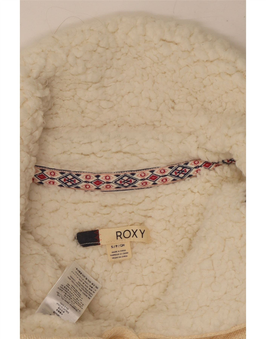 ROXY Chaqueta tipo chándal Sherpa para mujer UK 10 Small Off White Cotton