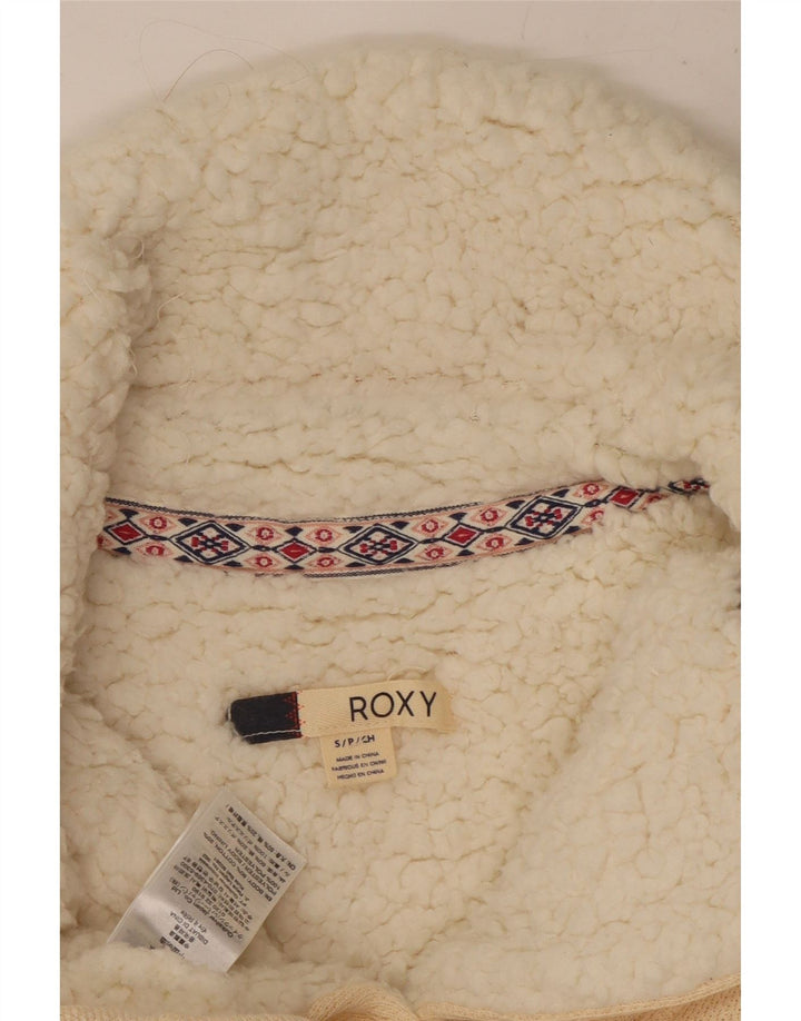 ROXY Chaqueta tipo chándal Sherpa para mujer UK 10 Small Off White Cotton