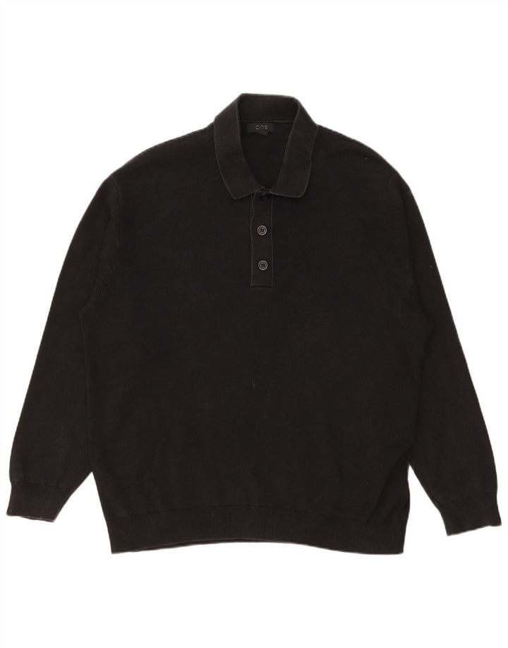 Cos Polo de manga larga para hombre de algodón negro mediano