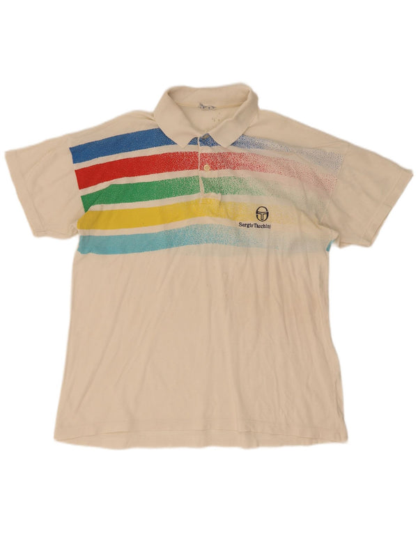 Sergio Tacchini Polo para hombre IT 52 Large Algodón a rayas blanco roto