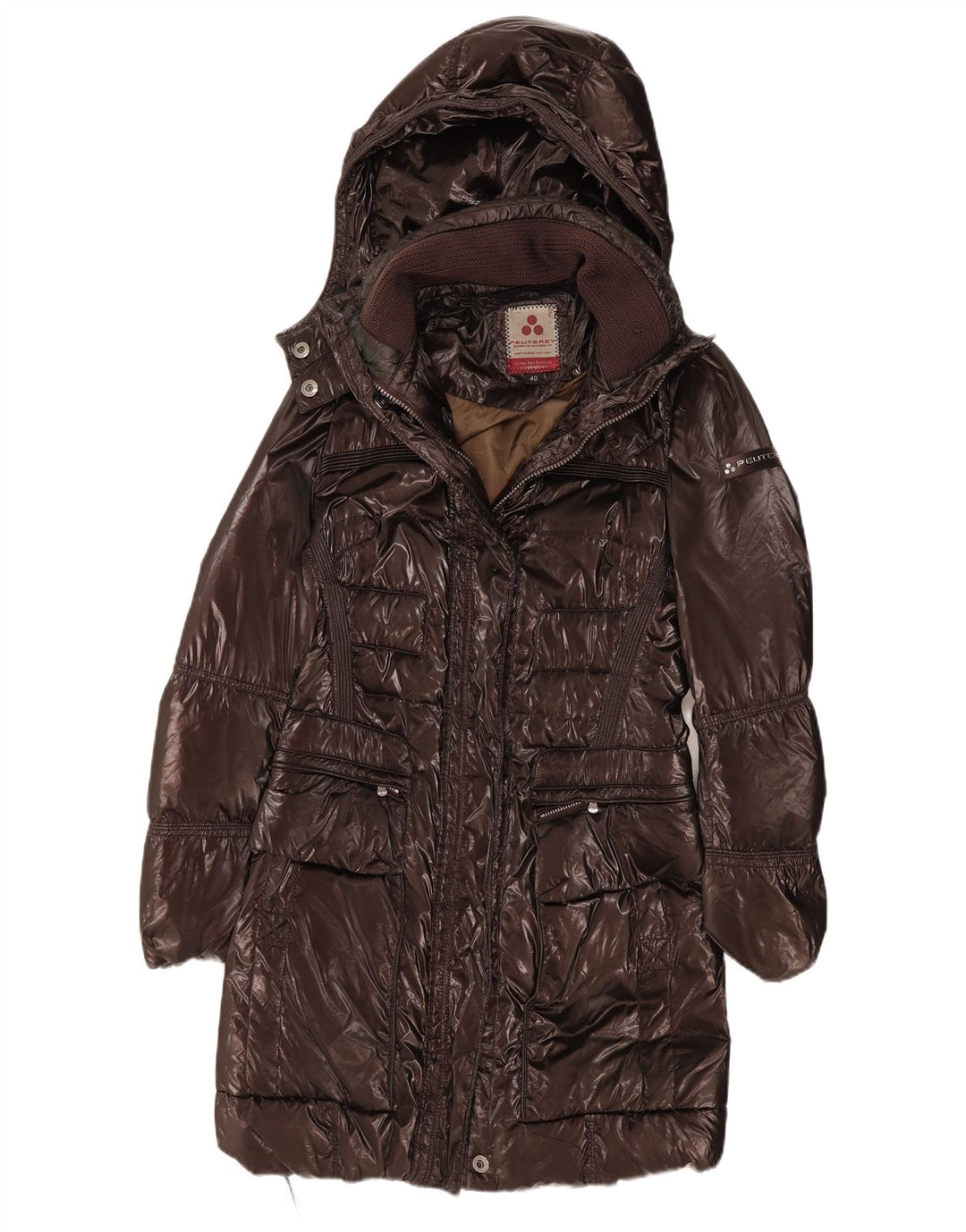 PEUTEREY Abrigo acolchado con capucha para mujer IT 40 Small Brown