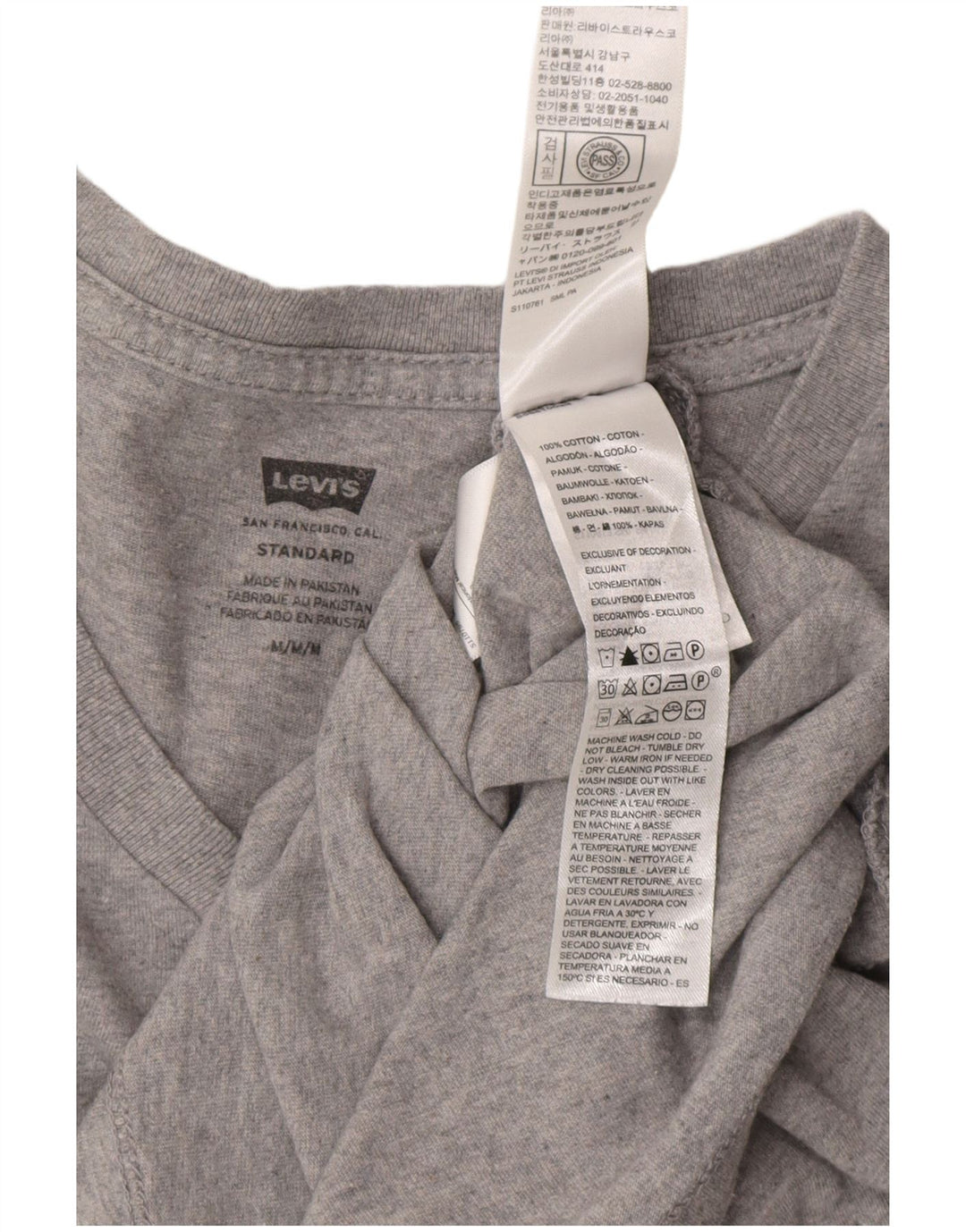 LEVI'S Camiseta estándar para hombre Top de algodón gris medio
