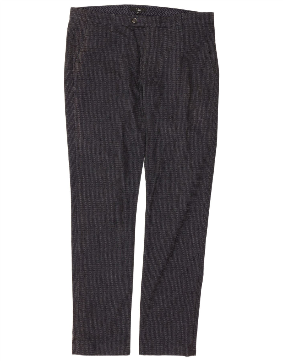 TED BAKER Pantalón de traje ajustado para hombre W36 L33 Algodón geométrico azul marino