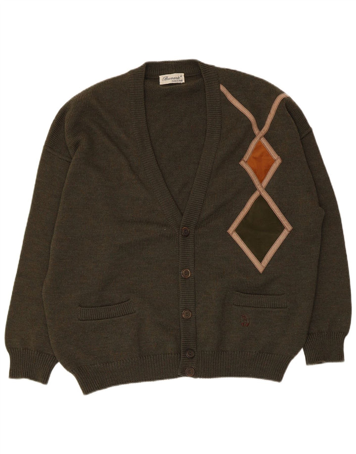 Bramante Cárdigan para Hombre de Lana Virgen Caqui Argyle/Diamante Grande