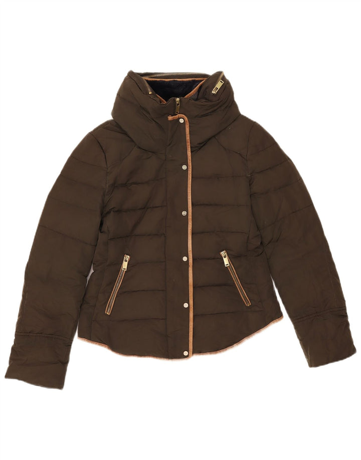 Zara Mujer Chaqueta Acolchada Con Capucha UK 44 Medium Caqui