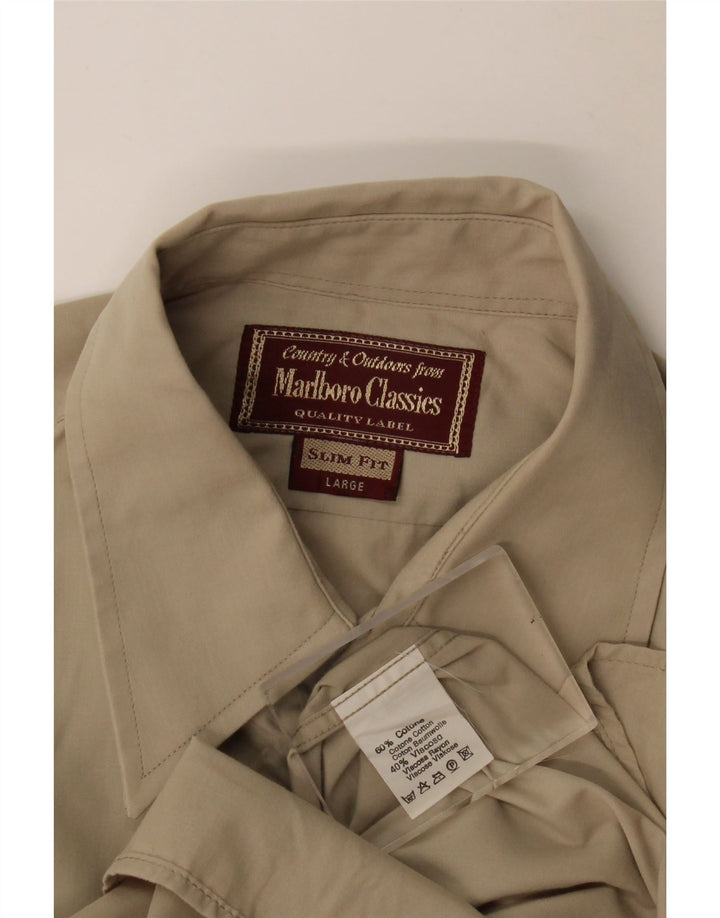 Marlboro Classics Camisa Slim Fit para Hombre Algodón Beige Grande
