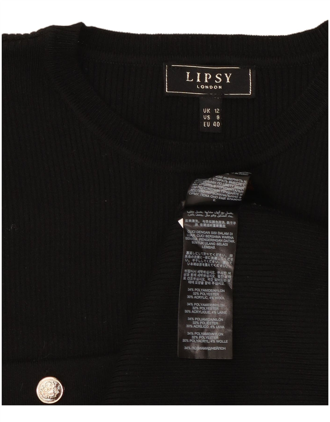 Vestido estilo jersey de mujer Lipsy UK 40 Mediano Negro Poliamida
