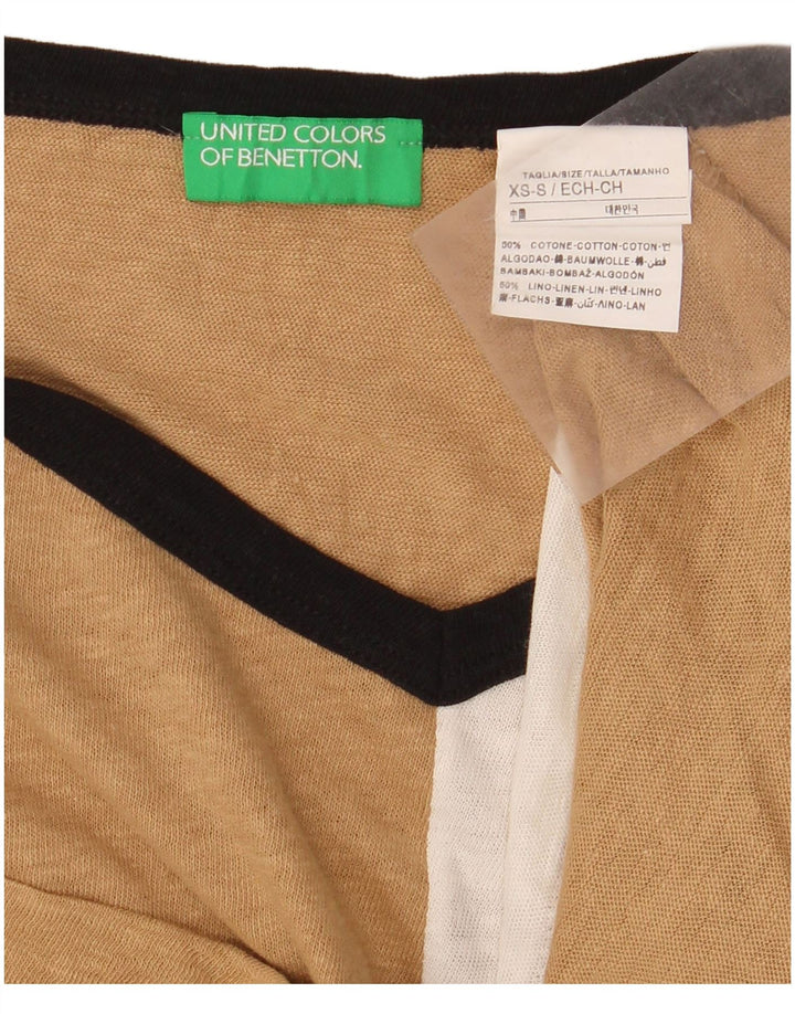 BENETTON Camiseta corta extragrande para mujer UK 6 XS Beige Colorblock