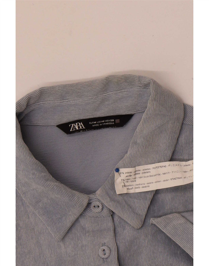 Zara Mujer Camisa De Pana UK 44 Poliéster Azul Medio