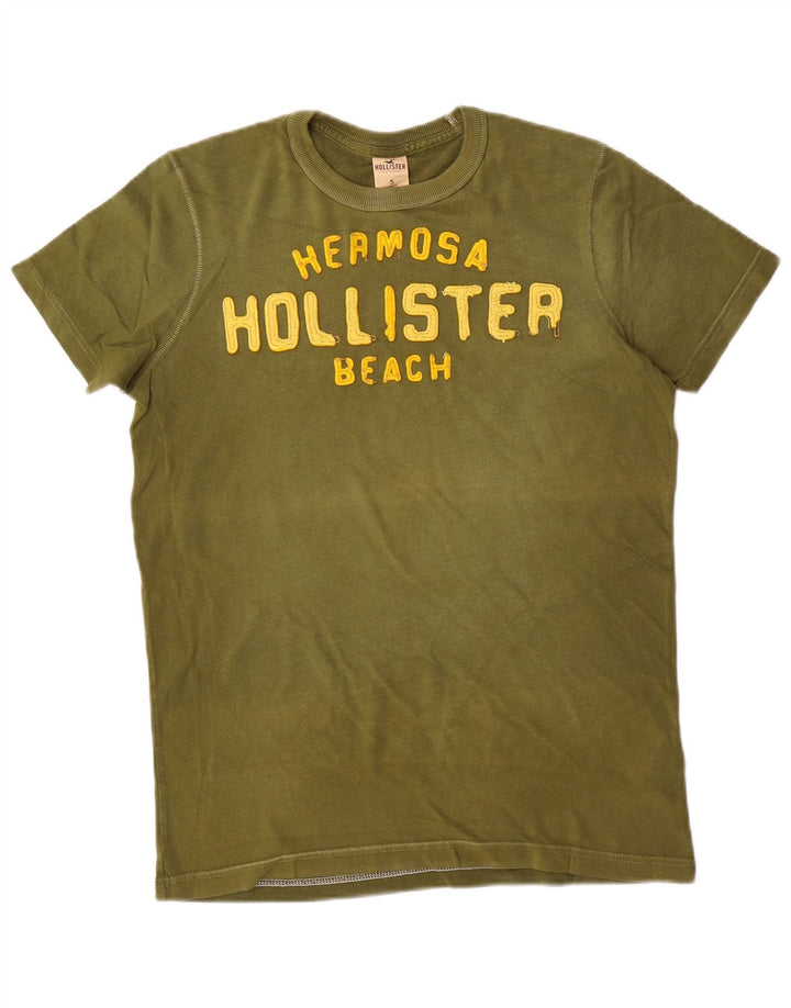 Hollister Hombre Camiseta Gráfica Top Pequeño Algodón Caqui