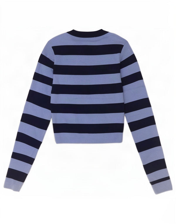 Zara Mujer Crop Top Manga Larga UK 8 Small Azul Rayas