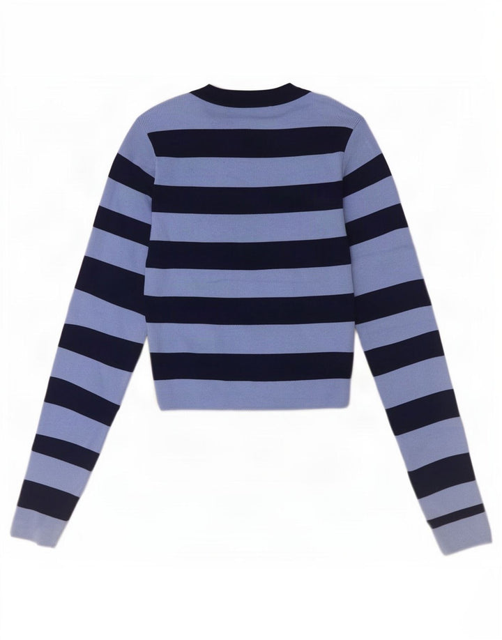 Zara Mujer Crop Top Manga Larga UK 8 Small Azul Rayas