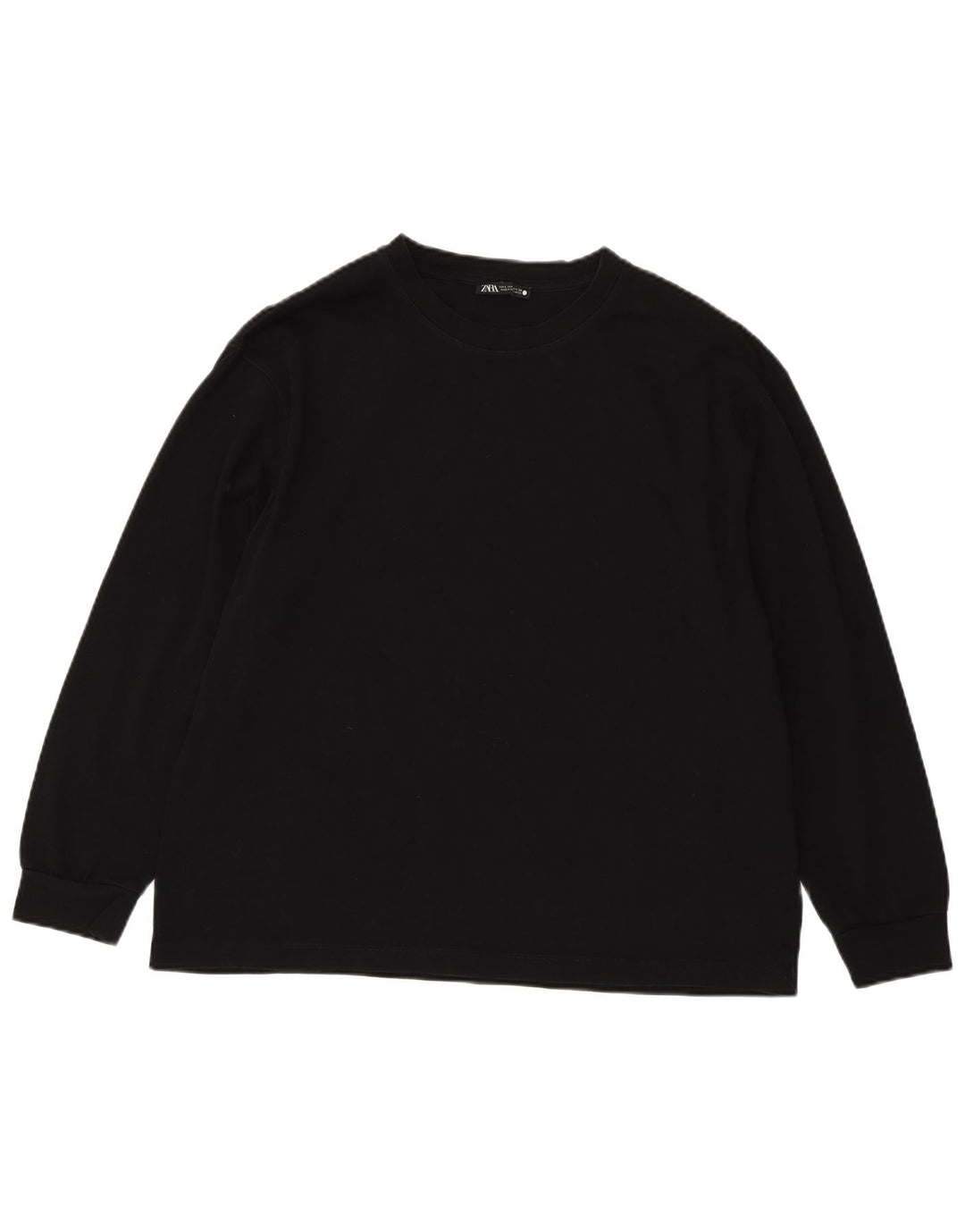 Zara Mujer Top Manga Larga UK 46 Grande Algodón Negro