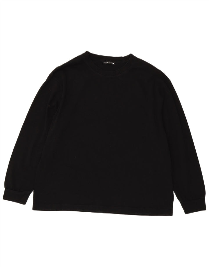 Zara Mujer Top Manga Larga UK 46 Grande Algodón Negro