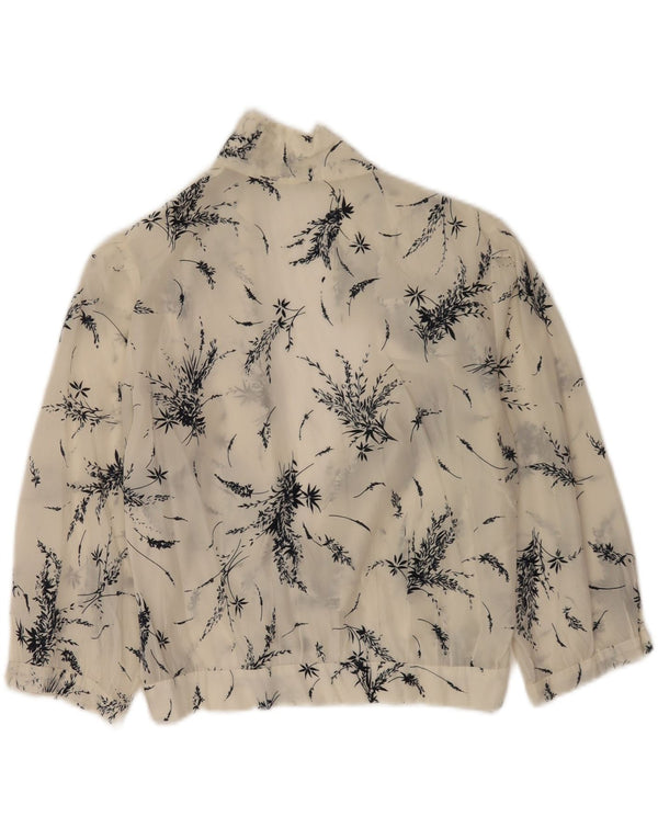 Vintage mujer crop 3/4 manga camisa blusa Reino Unido 14 medio blanco floral