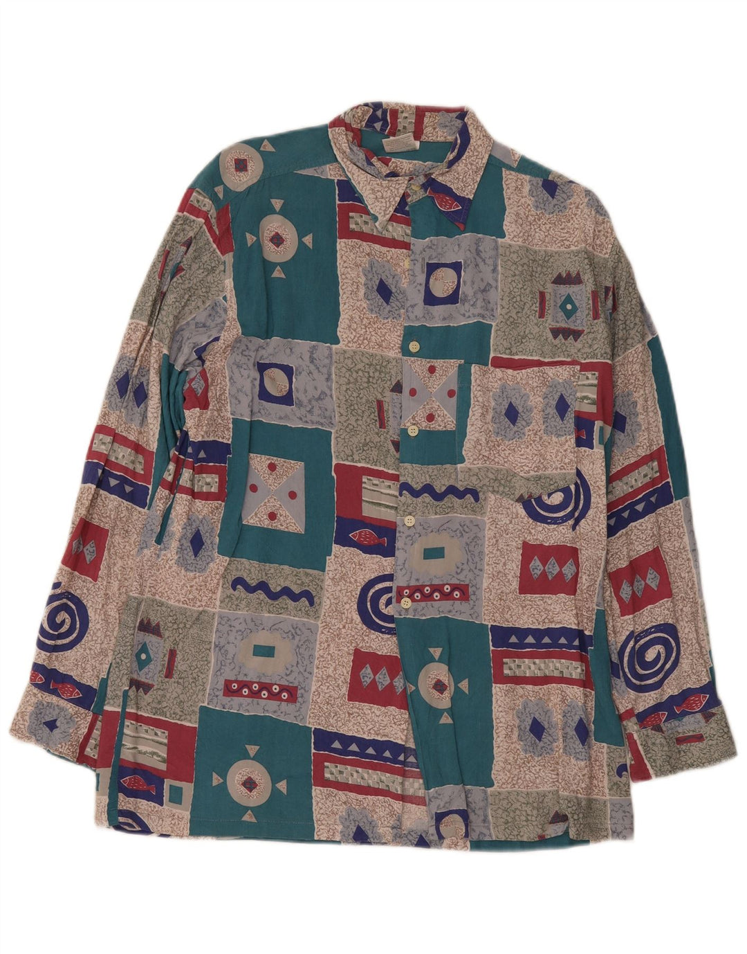 Vintage camisa para hombre Reino Unido 15 1/2 medio multicolor patchwork retro