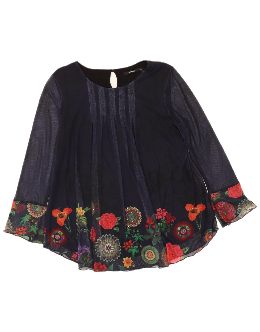 DESIGUAL Blusa de manga larga para mujer UK 40 Medio Azul Marino Floral