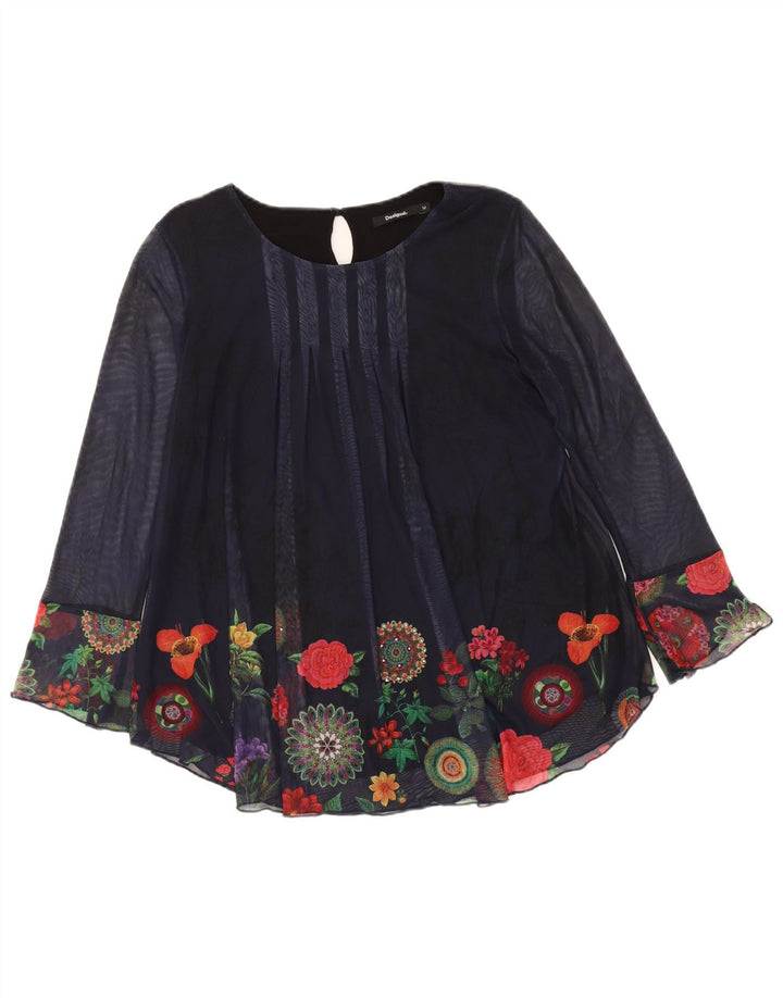 DESIGUAL Blusa de manga larga para mujer UK 40 Medio Azul Marino Floral