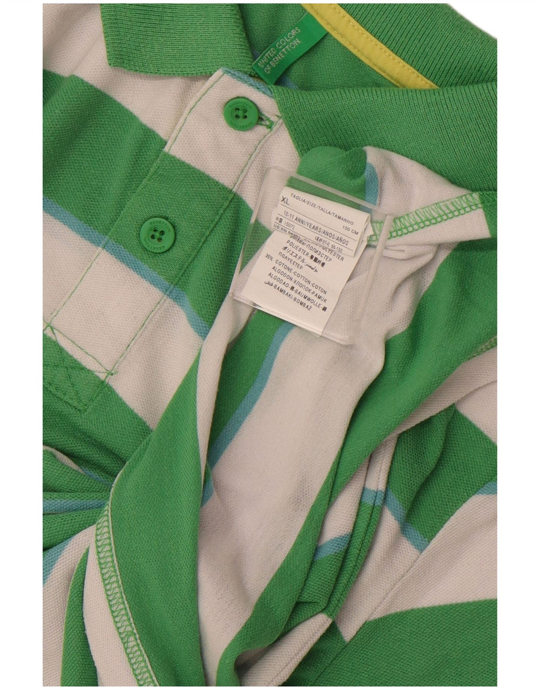 BENETTON Polo Niño 10-11 Años XL Verde Rayas Poliéster