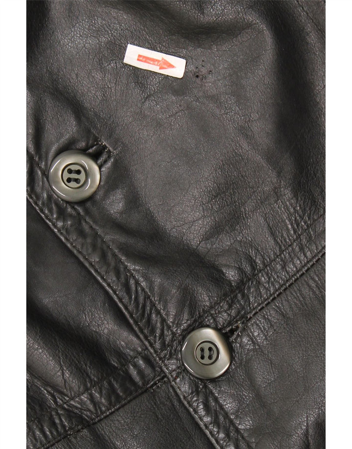 Vintage hombres cuero abrigo Reino Unido 40 cuero negro grande