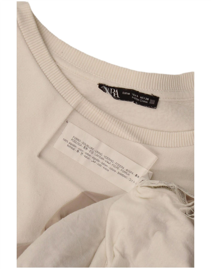 ZARA Mujer Sudadera Jumper UK 12 Medium Off White Colourblock Algodón