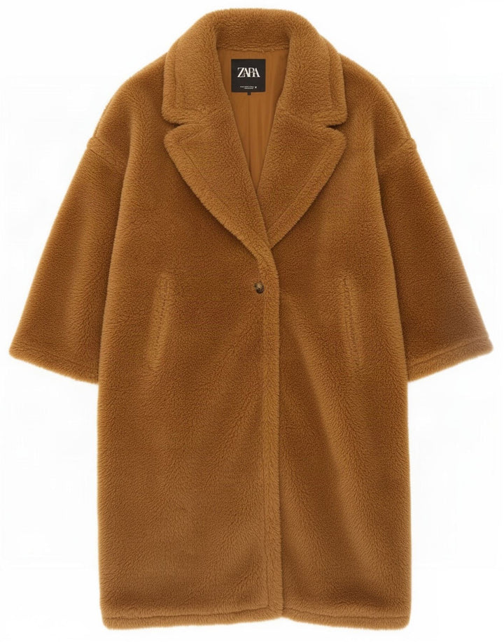 Zara Mujer Teddy Bear Abrigo Extragrande UK 44 Poliéster Marrón Medio