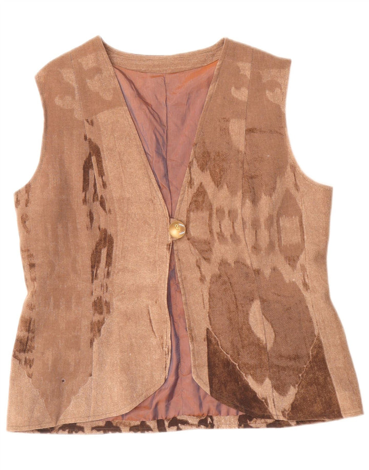 Chaleco vintage con estampado abstracto para mujer UK 44 Medium Beige